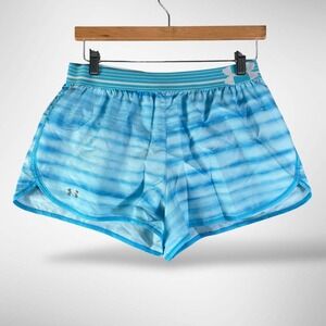Under Armour HeatGear Blue Striped Athletic Running Shorts Womens Medium
